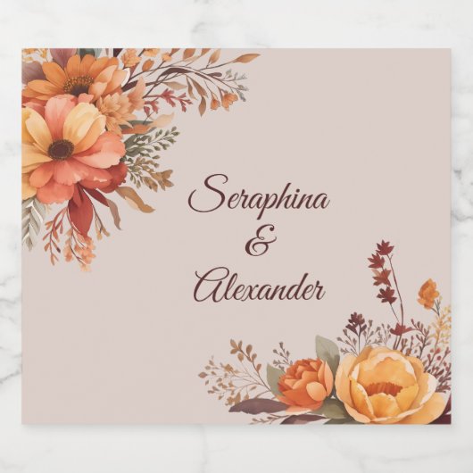 Fall Wasserfarbe Rustikale Blumenhochzeit Alkoholflaschenetikett (Einzelnes Label)