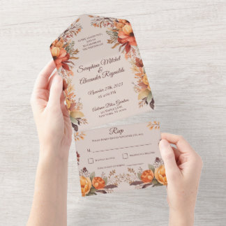 Fall Wasserfarbe Rustikale Blumenhochzeit All In One Einladung