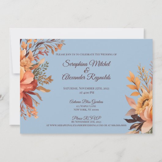 Fall Wasserfarbe Rustikale Blumenhochzeit Einladung (Rückseite)