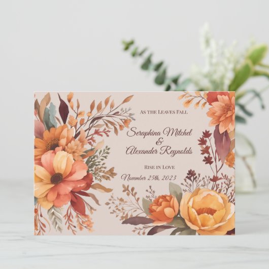 Fall Wasserfarbe Rustikale Blumenhochzeit Einladung (Stehend Vorderseite)