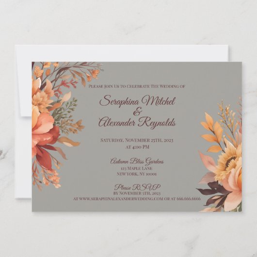 Fall Wasserfarbe Rustikale Blumenhochzeit Einladung (Rückseite)