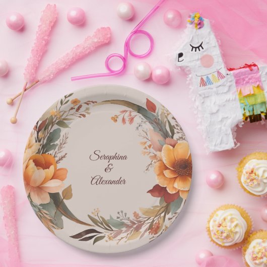 Fall Wasserfarbe Rustikale Blumenhochzeit Pappteller (Party)