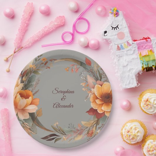 Fall Wasserfarbe Rustikale Blumenhochzeit Pappteller (Party)