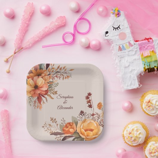 Fall Wasserfarbe Rustikale Blumenhochzeit Pappteller (Party)