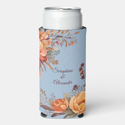 Fall Wasserfarbe Rustikale Blumenhochzeit Selters Dosenkühler (Seltzer Vorderseite)