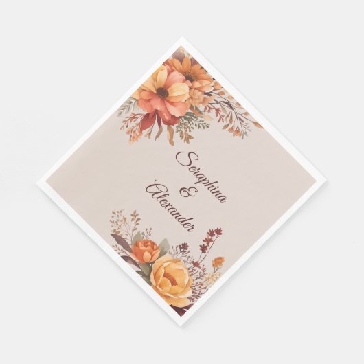 Fall Wasserfarbe Rustikale Blumenhochzeit Serviette (Ecke)