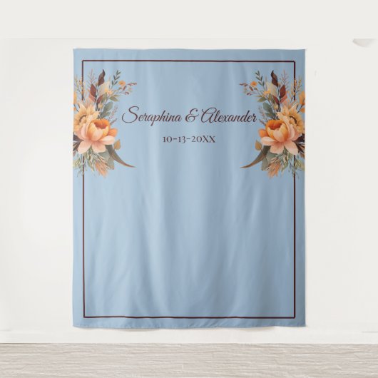 Fall Wasserfarbe Rustikale Blütenhochzeit Hintergr Wandteppich (Vorderseite)