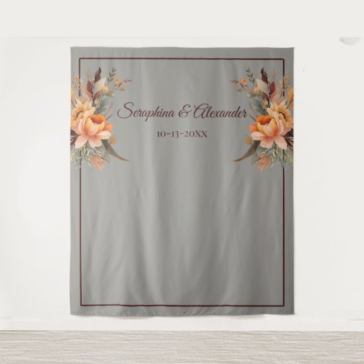 Fall Wasserfarbe Rustikale Blütenhochzeit Hintergr Wandteppich (Vorderseite)