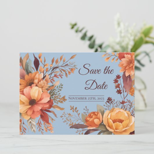 Fall Wasserfarbe Rustikale Flora Save the Date Einladung (Stehend Vorderseite)