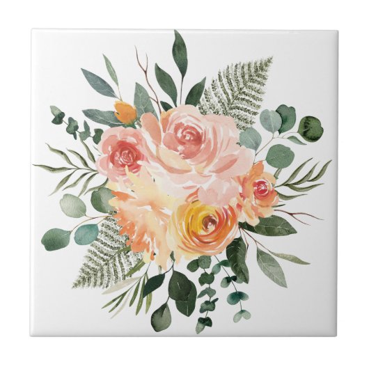 Fall Wasserfarbe Rustikale Pfirsichfarben Blume Bo Fliese (Vorderseite)