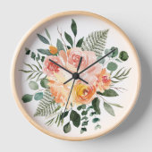 Fall Wasserfarbe Rustikale Pfirsichfarben Blume Bo Uhr (Vorderseite)