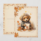 Fall Wasserfarbe Welpe mit einem Buchstaben Postkarte (Vorne/Hinten)