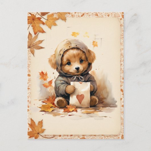 Fall Wasserfarbe Welpe mit einem Buchstaben Postkarte (Vorderseite)