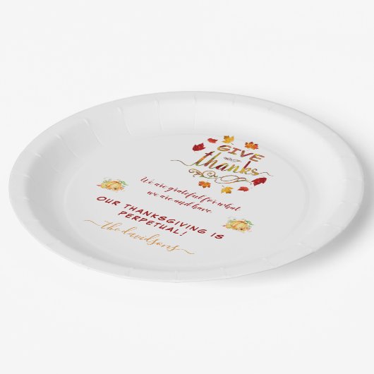 Fall-Wasserfarben-Blätter dank Monogram Pappteller (Schrägansicht)