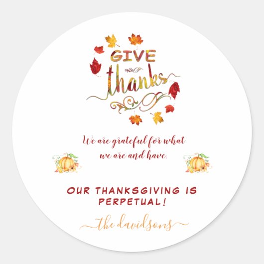 Fall-Wasserfarben-Blätter dank Monogram Runder Aufkleber (Vorderseite)