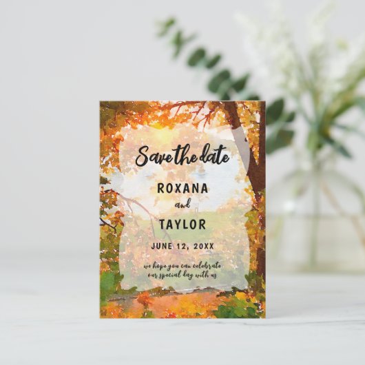 Fall Wasserfarben-Blätter, die das Datum speichern Postkarte (Stehend Vorderseite)