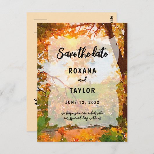 Fall Wasserfarben-Blätter, die das Datum speichern Postkarte (Vorne/Hinten)