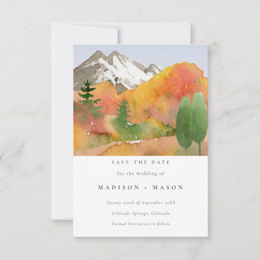 Fall Wasserfarbene Berge Pine Trees Foto Save The Date (Vorderseite)