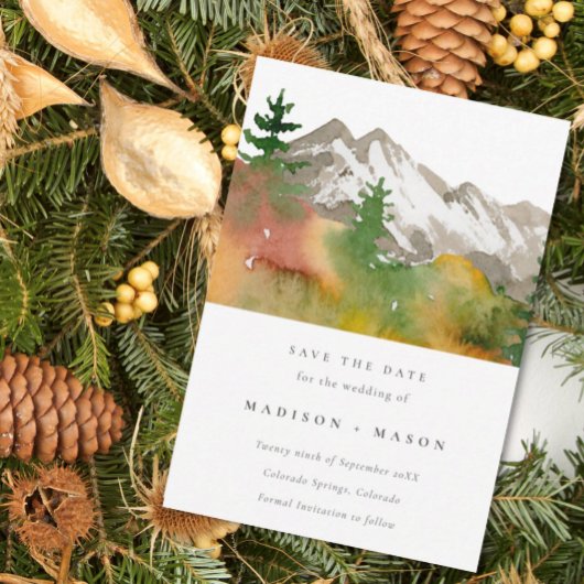 Fall Wasserfarbene Berge Pine Trees Foto Save The Date