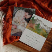 Fall Wasserfarbene Berge Pine Trees Foto Save The Date