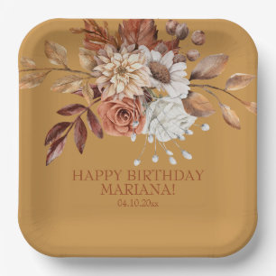 Fall Wasserfarbenfloral auf Gold Geburtstagsparty  Pappteller