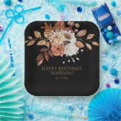 Fall Wasserfarbenfloral Black Birthday Party Pappteller (Party)