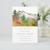 Fall Wasserfarbengebirge Pinienbäume Save the Date (Stehend Vorderseite)