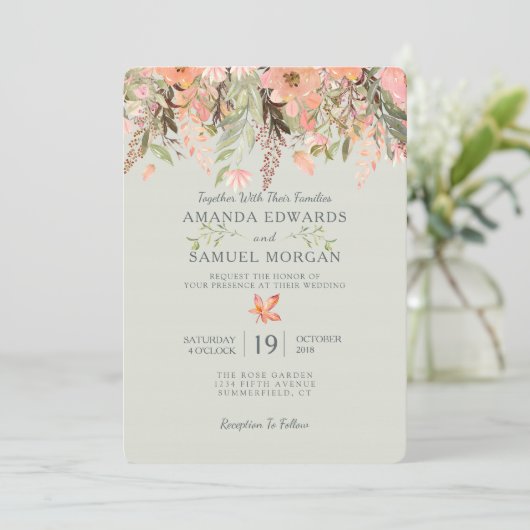 Fall Wasserfarbenpfirsich und Einladung zur Grünen (Stehend Vorderseite)