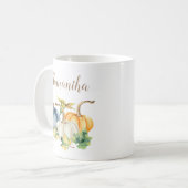 Fall Watercolor Blue White Orange Pumpkin Kaffeetasse (Vorderseite Links)