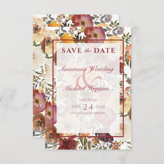 Fall Watercolor Bouquets Hochzeit Save The Date (Vorne/Hinten)