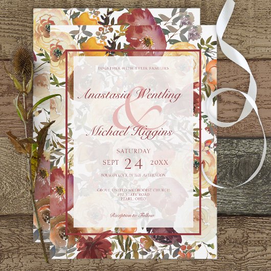 Fall Watercolor Bouquets Hochzeitsempfehlung Einladung