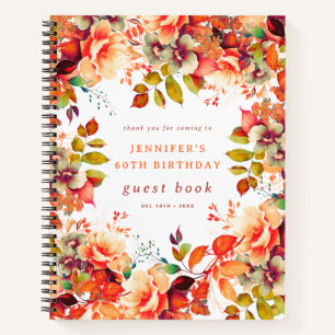 Fall Watercolor Floral 60. Geburtstag Gästebuch Notizblock