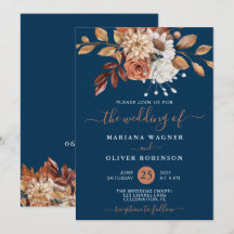 Fall Watercolor Floral auf Navy Blue Wedding