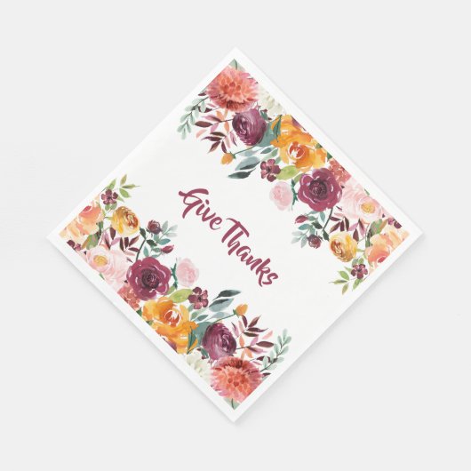 Fall Watercolor Floral Danke Serviette (Ecke)