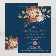 Fall Watercolor Floral Navy Blue Geburtstagsparty