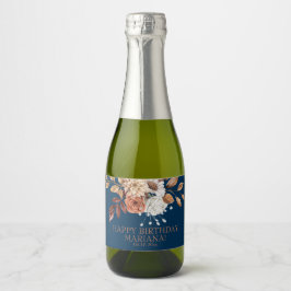 Fall Watercolor Floral Navy Blue Geburtstagsparty Schaumweinetikett