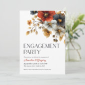 Fall Watercolor Florals Engagement Party Einladung (Stehend Vorderseite)