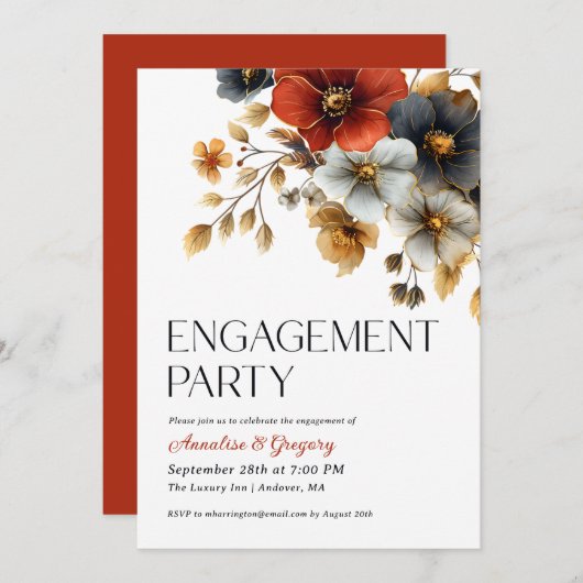 Fall Watercolor Florals Engagement Party Einladung (Vorne/Hinten)