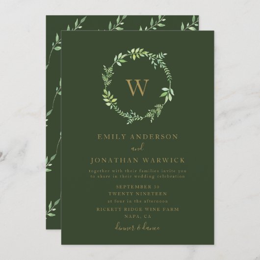 Fall Watercolor Greenerity Wreath Wedding Einladun Einladung (Vorne/Hinten)