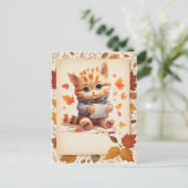 Fall Watercolor Kitten mit einem Buchstaben - Postkarte (Stehend Vorderseite)