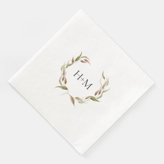 Fall Watercolor Laurel Wreath Monogram Wedding Serviette (Ecke)