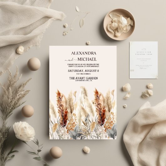 Fall Watercolor Pampas Grass Wedding Einladung