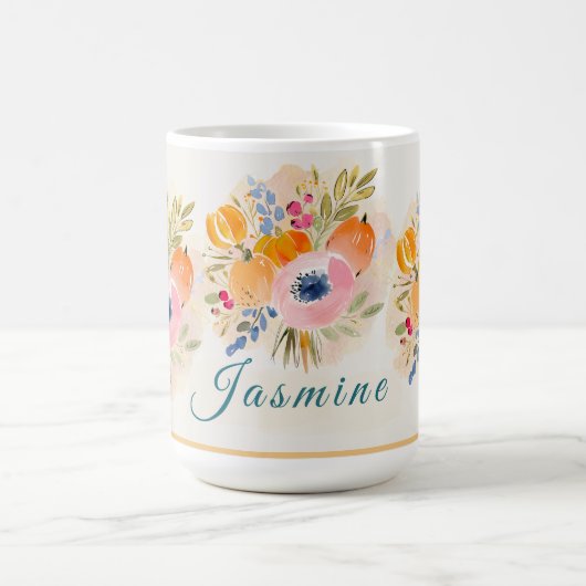 Fall Watercolor Pumpkin & Bloom – Autumn floral Kaffeetasse (Mittel)