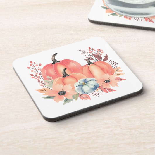 Fall Watercolor Pumpkin Boho Getränkeuntersetzer (Linke Seite)