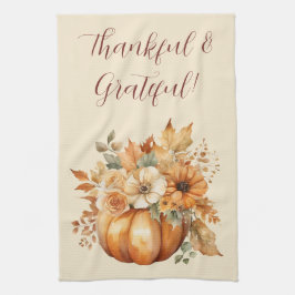 Fall Watercolor Pumpkin Floral Design - Geschirrtuch