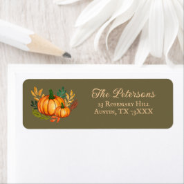 Fall Watercolor Pumpkin Green Return Address