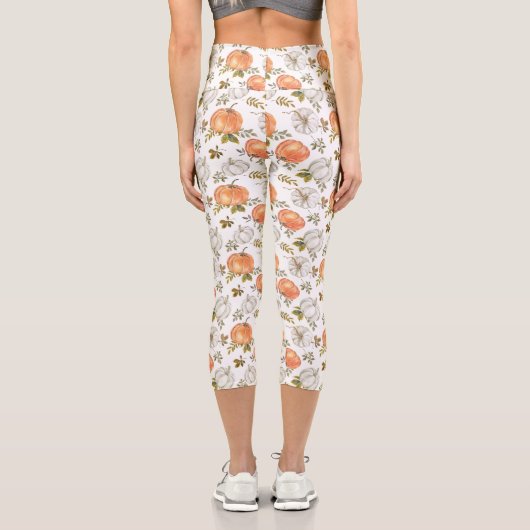 Fall Watercolor Pumpkin Pattern Capri Leggings (Rückseite)