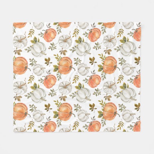Fall Watercolor Pumpkin Pattern Fleecedecke (Vorderseite (Horizontal))