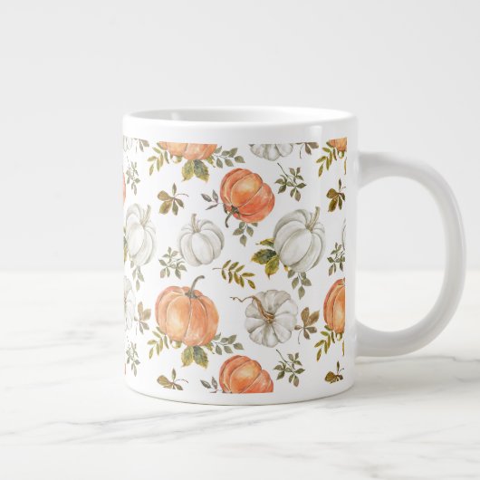 Fall Watercolor Pumpkin Pattern Jumbo-Tasse (Rechts)