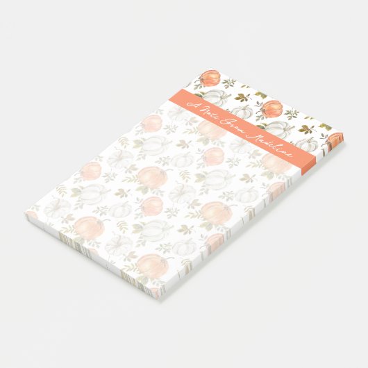 Fall Watercolor Pumpkin Pattern Post-it Klebezettel (angewinkelt)